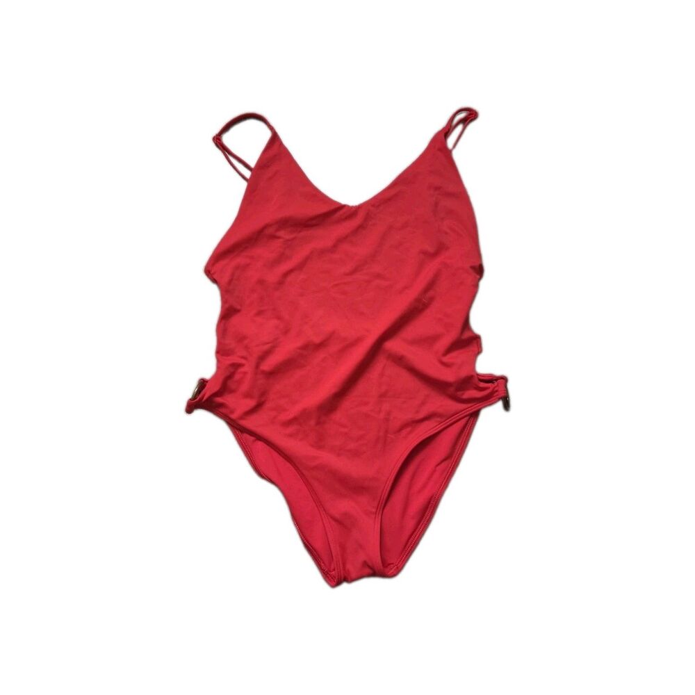 Aerie One Piece Swimsuit Sz M Red Bronze Ring Cutout Strappy Open Back Swimwear